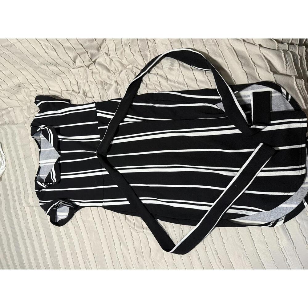 Black and White Vertical Stripe Belted Dress